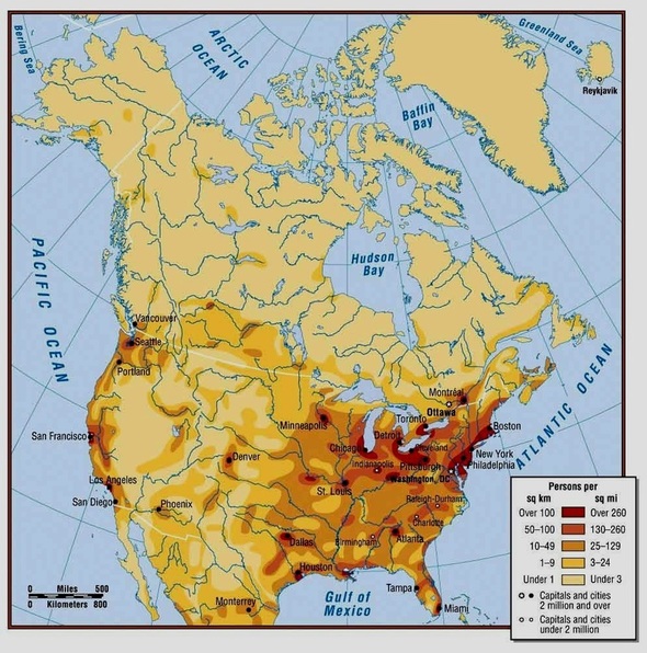 population density map of usa and canada Population Density And Distribution U S And Canada Culture Region population density map of usa and canada